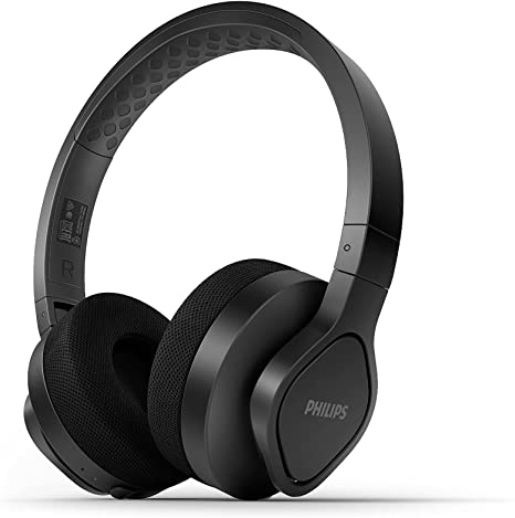 Philips Audio A4216BK/00 On-Ear Sports Headphones Wireless (35 Hours Play Time, IP55 Dust/Water Protection, Cooling and Washable Ear-Cups) Black