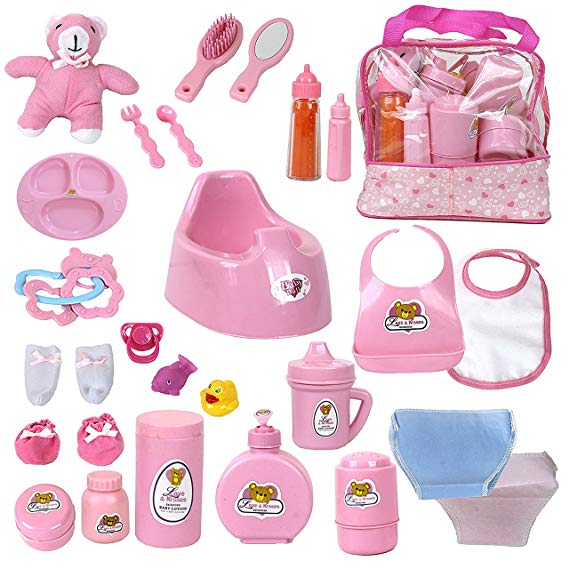 Baby Doll Feeding Changing Potty Toy Bag Set 28 Accessories
