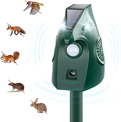 Ultrasonic Cat Repellent Outdoor, 40Ft Solar Animal Repeller, Rechargeable Mole Repellent, Infrared Detection Waterproof Animal Repellent for Cats, Dogs, Squirrels, Rats, Skunks, Raccoons, Deer, Birds