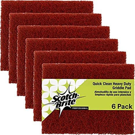 Scotch-Brite Griddle Cleaner Pad, Heavy Duty, Quick Clean for Baked-On Food and Cooking Oils, Use on Hot or Cool Griddle, 4 in x 5.25 in, 6 Pads/Pack