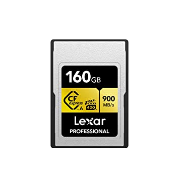 Lexar Professional 160GB CFexpress Type A Gold Series Memory Card, Up to 900MB/s Read, Cinema-Quality 8K Video, Rated VPG 400