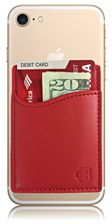 CardBuddy Deluxe: Leather Credit Card Holder Stick-On Wallet for iPhone & Android Smartphones, Red