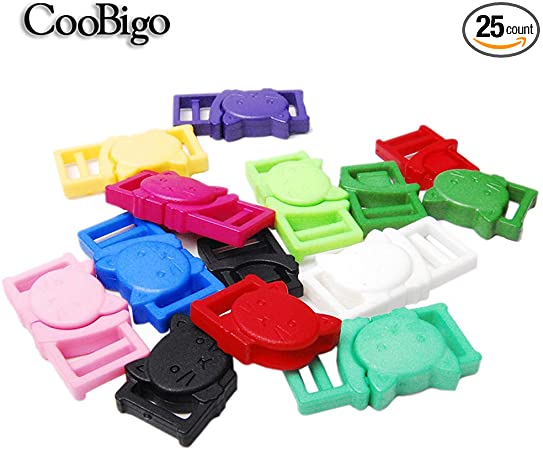 CooBigo 25pcs 3/8" (11mm) Cat-Head Plastic Safty Breakaway Buckles for Bra Cat Dog Collar Paracord FLC124(Mix-s)