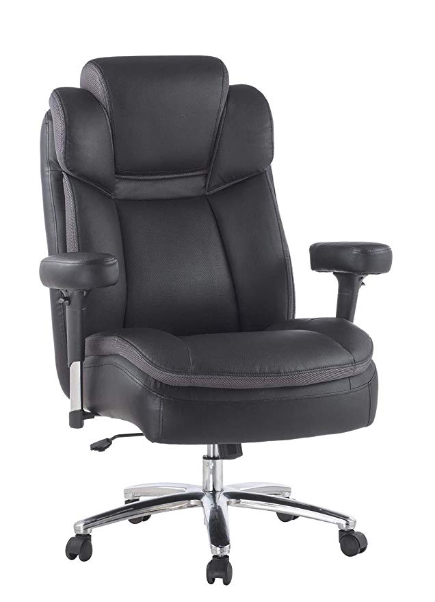 TOPSKY High Back Big & Tall 400 lb Thick Padded Seat Executive PU/PVC Leather Office Chair Adjustable Headrest and Armrest (Black)