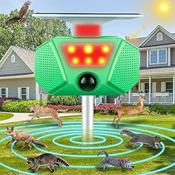 Animal Repellent Ultrasonic Outdoor, 2023 New Upgrade Solar Power Animal Repeller, Cat/Bird/Deer Deterrent Outdoor/Waterproof with 4 Modes Motion Detection Repeller for Yard,Garden,Farm,Patio