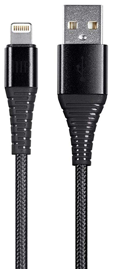 Monoprice Apple MFI Certified Lightning to USB Type A Charge & Sync Cable - 1.5 Feet - Black | Nylon-Braid, Durable, Kevlar-Reinforced - AtlasFlex Series