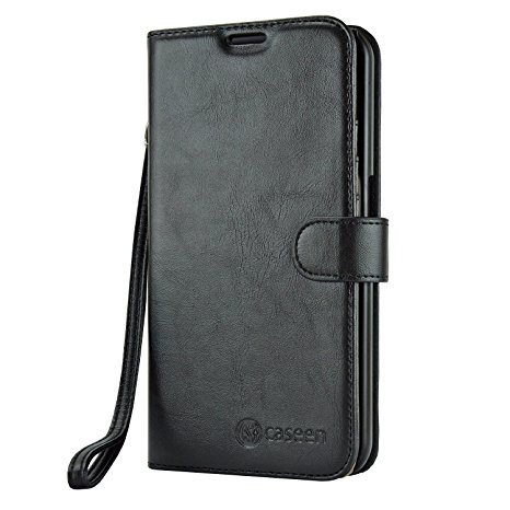 caseen - Samsung Galaxy S7 Edge Wallet Case Synthetic Leather Wristlet Cover - Black