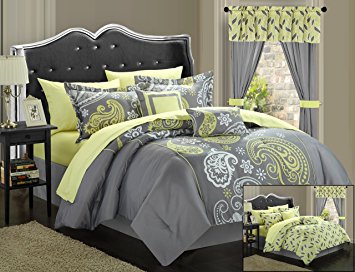 Chic Home 20-Piece Olivia Paisley Print Reversible Comforter Set, King, Grey/Yellow