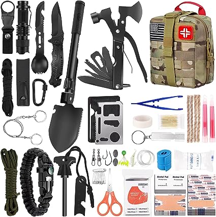 Emergency Survival Kit and First Aid Kit, 142Pcs Professional Survival Gear and Equipment with Molle Pouch, for Men Camping Outdoor Adventure