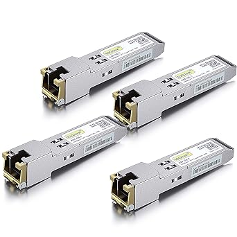 1000BASE-T SFP to RJ45 Copper Ethernet Module, Gigabit SFP-T Transceiver for Cisco SFP-GE-T, Meraki, Fortinet, Ubiquiti UniFi UF-RJ45-1G, D-Link, Supermicro, Netgear, TP-Link and More, Pack of 4