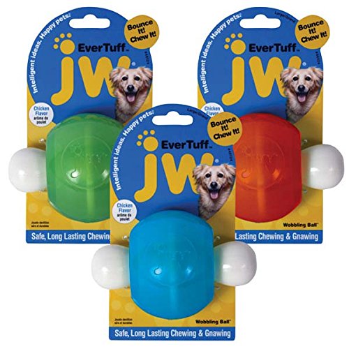 JW Pet 46123 EverTuff Wobbling Ball Toys for Pets, Medium, Assorted Colors (White with Orange , Blue or Green )