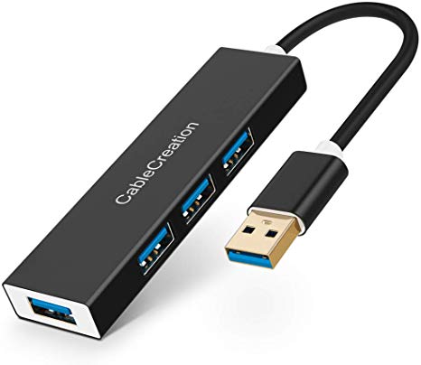 CableCreation USB 3.0 Data Hub 4 Ports, 0.3 FT USB Portable Multi-Port Expansion Hub Compatible with MacBook, Windows, mac OS, Linux, USB Flash Drives, Mobile HDD etc, Black Aluminium