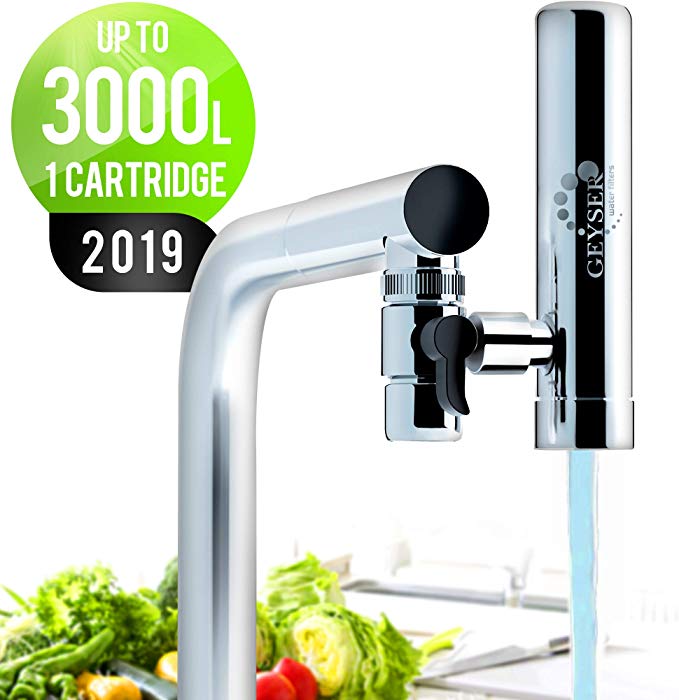 GEYSER EURO - Water filter for kitchen tap, water purifier with unique material ARAGON, long-lasting mount faucet filter with switch, water purification system, water filtration