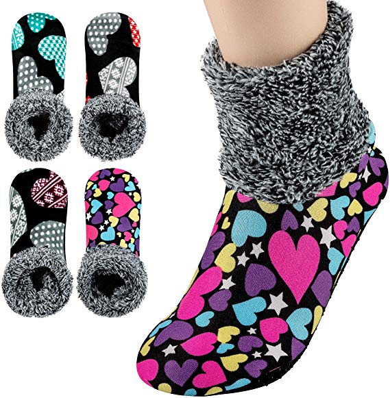 4-5 PAIRS,Womens warm socks,Stretch Velvet,Cozy slippers women,Non Slip by Grippers in Hospital/Nursing Home