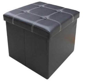 FAUX LEATHER FOLDING OTTOMAN POUFFE FOLDING CHEST SEAT FOOT STOOL STORAGE BOX 3 SIZES (Black, SINGLE)