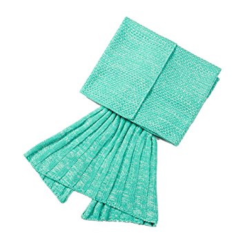Newest Girls Handcraft Knitting Mermaid Tail Blanket, Sleeping Bag Blanket for All Seasons and Kids(55.1"x 27.6") (Green)