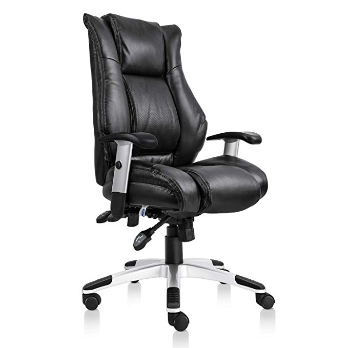 Smugdesk High Back Executive Office Ergonomic Heavy Duty Computer Bonded Leather Adjustable Desk Chair, Swivel Comfortable Rolling, Black