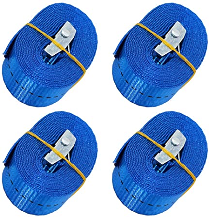 BlueCosto 1" x 8' Lashing Strap Tie Down Straps, Rated 500 Lbs - Pack of 4, Blue