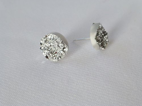 Sparkling Silver Acrylic Druzy Stud Earrings