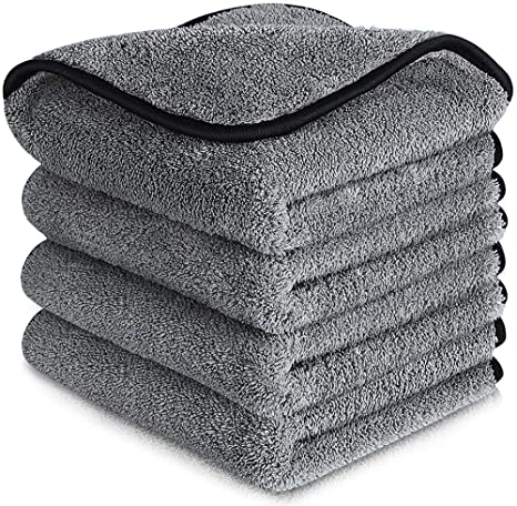 mixigoo Microfiber Towels for Cars - Super Absorbent Microfiber Cleaning Cloth Lint Free, Professional Thick Soft Car Drying Towels for Cleaning Car/Windows/Screen 16'' x 16'' - Pack of 4