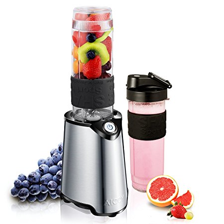 Personal Blender, Aicok Mini Smoothie Blender, Stainless Steel Single Serve Blender with Travel Sport Bottle Lid and Tritan BPA-Free Cup, Great for Smoothies, Shakes and Baby Formulas, 20 Oz, 300W