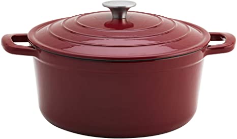 Epicurious Cookware Collection- Enameled Cast Iron Covered Dutch Oven, Red 6 Quart Dutch Oven