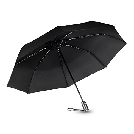Compact Umbrella, SHINE HAI® Black Automatic Folding Travel Umbrella, 60Mph Windproof Reinforced Canopy, Ergonomic Non-Slip Handle, Auto Open/ Close for One Handed Operation, Perfect for Men and Women