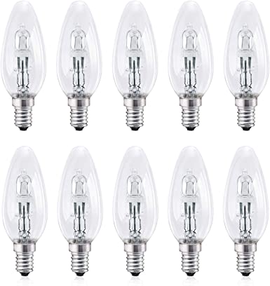 E14 Candle Bulb, Screw in Light Bulbs Warm White, E14 Halogen Bulb 42W Replace 55W-60W, Dimmable, 10 Pack, 230V