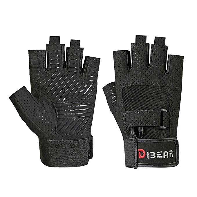 DIBEAR Workout Gloves for Women and Men, Breathable and Anti-Slip Half Finger Sports Gloves, Training Gloves with Wrist Support for Fitness Exercise Weight Lifting