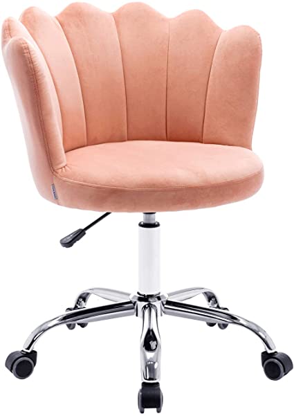 Swivel Desk Office Chair Shell Velvet 360°Rotating Chair with Lumbar Support Adjustable Lift Modern Seat for Office/Living Room/Dining Room/Bedroom/Dressing Room (Pink)
