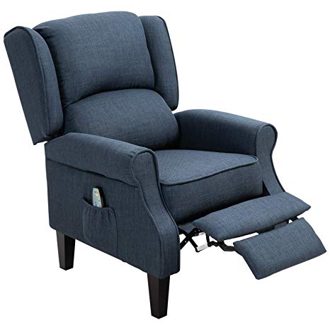 HOMCOM Heated Vibrating Linen Fabric Massage Recliner Chair - Dark Blue