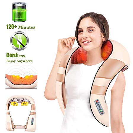Kismary Cordless Shiatsu Neck Back and Foot Shoulder Massager Gift for Men Women Mom Dad, 3D Deep Tissue Muscle Kneading Massager Shawl with Heat for Waist, Leg, Body Feet Use at Home, Office, Car
