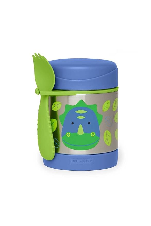 Skip Hop Baby Zoo Little Kid and Toddler Insulated Food Jar and Spork Set, Multi, Dinosaur