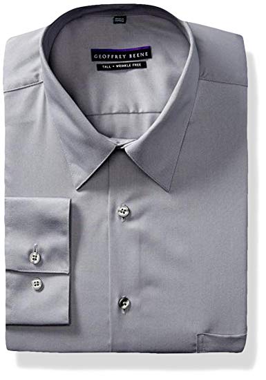 Geoffrey Beene Men's Sateen Tall Fit Solid Point Collar Dress Shirt