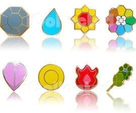 Complete Set of 8 Silver Trimmed Kanto Gym Leader Badges Lapel Pins from Pokemon Pikachu Series 1