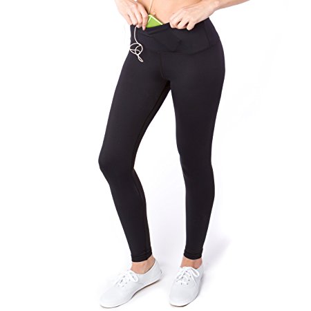 Sport-it Women's Yoga Pants, Workout Running Leggings with Pockets and Tummy Control, Black Athletic High Waist Tights