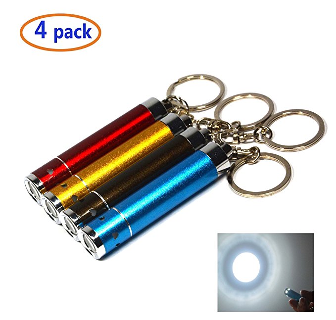 WAYLLSHINE 4 Packs (4 Colors) Mini Led Keychain Flashlight Micro Led keychain flashlight Small Keychain Flashlight(White Beam)
