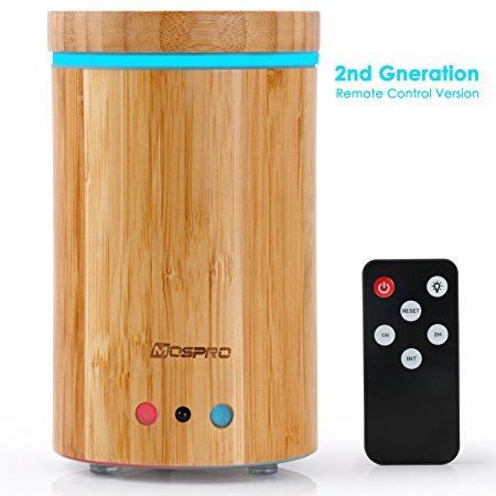 Essential Oil Diffuser with Remote Control, MOSPRO Real Bamboo Aromatherapy Diffuser Water-less Auto Shut-Off for Home Office Spa