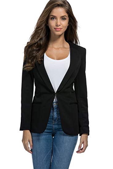 My Wonderful World Womens Slim Fit Casual Work Office Blazers One Button Jacket