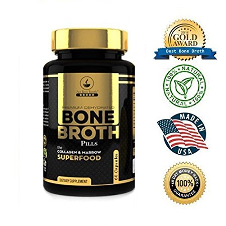 Bone Broth Protein Powder Superfood Capsules - Organic Dehydrated Grassfed Beef   Chicken Powder Blend Pills - Non-GMO - Great Source of Collagen   Bone Broth Protein (60 Capsules Total)