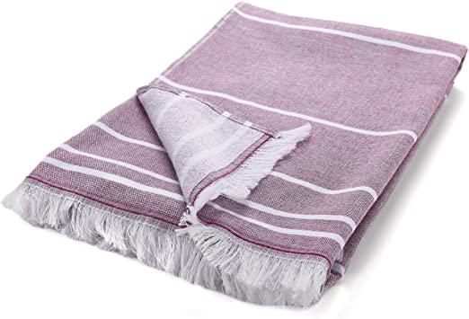 Arus Bath, Beach, Pool and Gym Peshtemal Fouta Towel with Terry Cotton Loops on one Side, Purple, 35x67