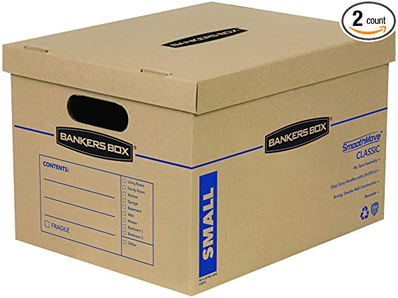 Bankers Box SmoothMove Classic Moving Boxes, Tape-Free Assembly, Easy Carry Handles, Small, 15 x 12 x 10 Inches, (7714901)