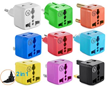 Yubi Power 2 in 1 Universal Travel Adapter with 2 Universal Outlets - 9 Worldwide Plug Adapter Kit - Type G, Type C, Type A, Type D, Type E/F, Type I, Type J, Type L, Type M.