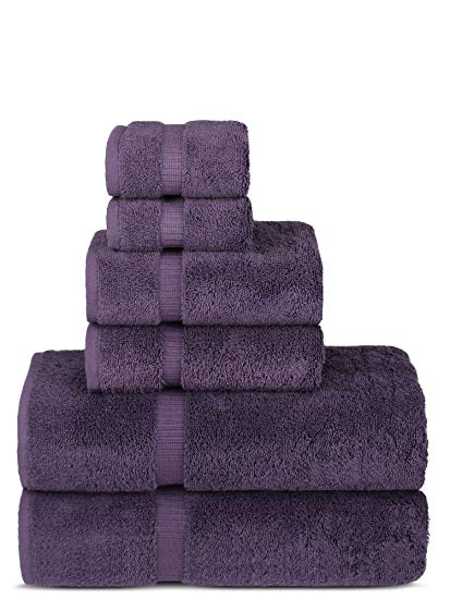 Luxury Spa and Hotel Quality Premium Turkish 6-Piece Towel Set (Plum, 2 x Bath Towels, 2 x Hand Towels, 2 x Washcloths)