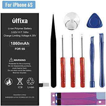 Ulfixa Replacement Battery for iPhone 6s 0 Cycle 1860 mAh Li-ion Battery for iPhone 6S with Replacement Repair Tool Kits