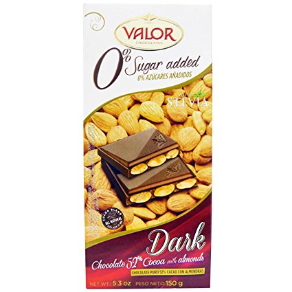 Valor Chocolates Sugar Free Dark Chocolate with Almonds -- 5.29 oz