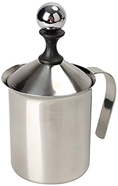 Manual Milk Frother, Stainless Steel Hand Pump Milk Foamer, Handheld Milk Frothing Pitchers,Manual Operated Milk Foam Maker for Cappuccions and Coffee Latte 14-Ounce/400ml