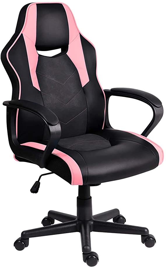 Hadwin Gaming Chair PC Racing Sports Swivel Office Chair Leather Desk Chair with Padded Armrests and Ergonomic Design Computer Chair for Adults and Children,Pink