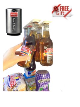 NEW Magnetic Hanger for 6 Beer Bottles, Spice Plastic Jars or Metal Cans - FREE Magnetic Bottle Opener & Cap Catcher ($7.99 value)   6 steel pads for plastic cap holder