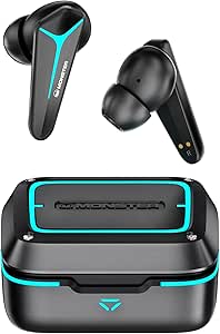 Monster Mission V1 Bluetooth Earbuds, Noise Cancelling Gaming Earbuds with Bluetooth 5.3, Cool Light Effects with Music & Game Modes, True Wireless Earbuds Ultra Low-Latency Bluetooth Earphones